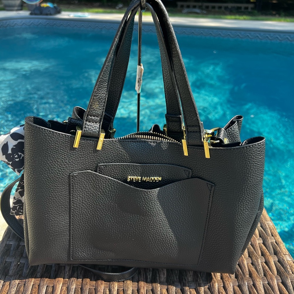 Steve Madden Black Satchel with Gold Accents